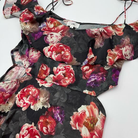 LPA | Dark Floral Romantic Silk Maxi Slip Dress S - Picture 9 of 16
